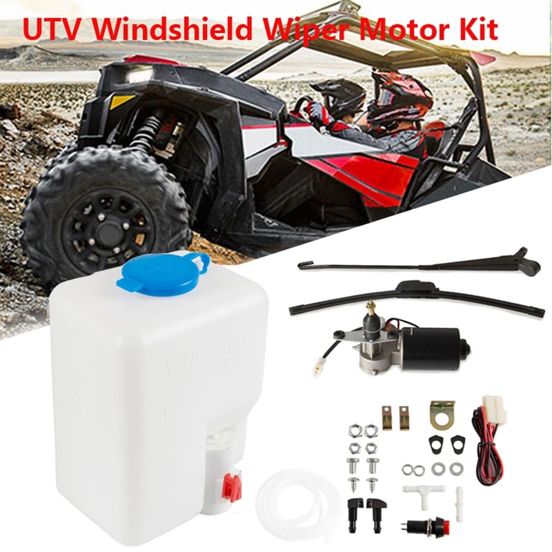 Universal UTV Electric Windshield Wiper Motor Kit Assembly with Spray Bottle for Polaris Ranger RZR 900 Kawasaki Honda: Default Title