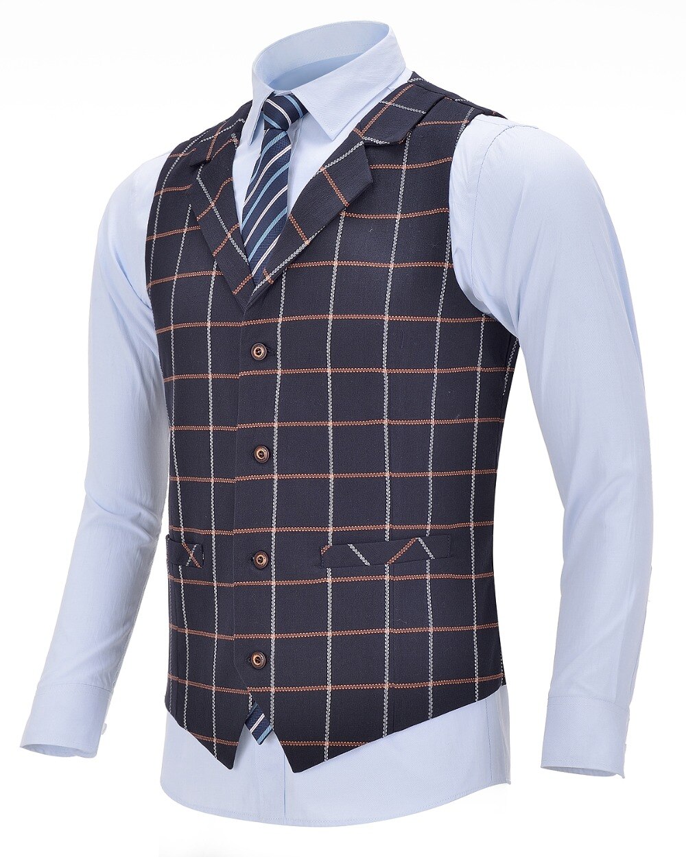 Tweed Herren Geschäft Weste Boutique schlank passen einreiher Baumwolle Anzug Wolle Plaid Marine Weste Für Hochzeit Trauzeugen