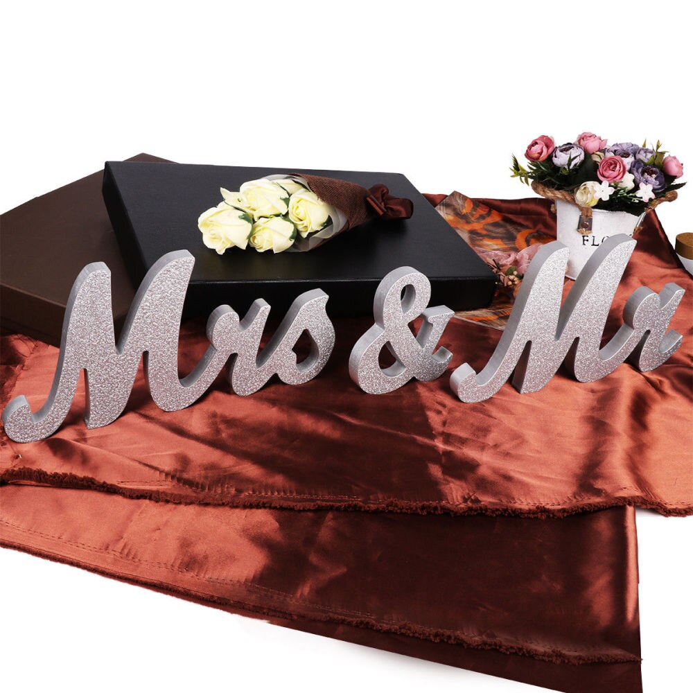 Herr & Frau Holz Buchstaben Hochzeit Dekoration Hochzeit Präsentieren (Silber)