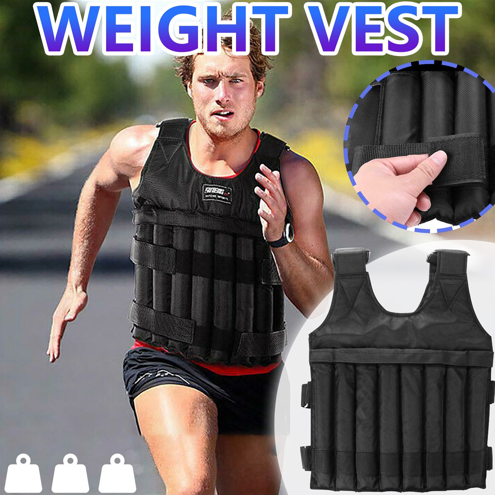 50kg 110LB Loading Weighted Vest Adjustable Exercise Training Fitness Jacket Gym Workout Boxing Vest Fitness Waistcoat