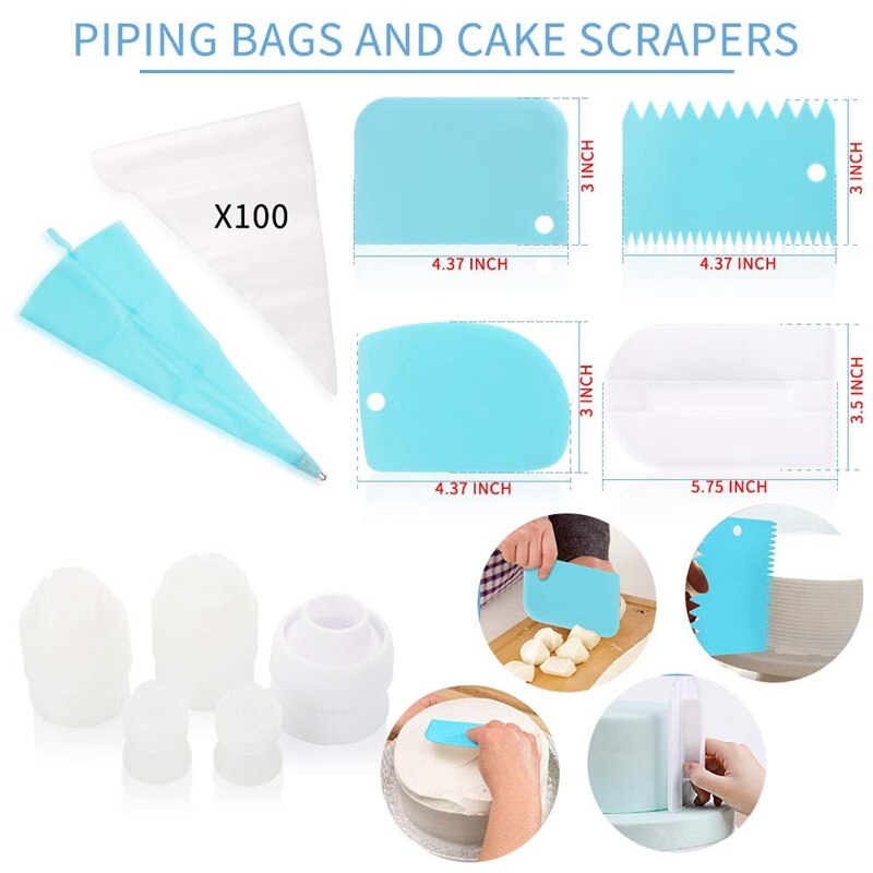 Cake Decorating Supplies Kit,170 PCS Baking Supplies Set with Icing Piping Tips &amp; Russian Nozzles with Pattern Chart, Rota