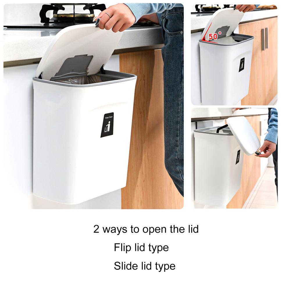 9L gabinete de pared para la cocina cubo basura colgar con tapa deslizante cocina colgador para puerta de armario de basura grande caja de almacenamiento