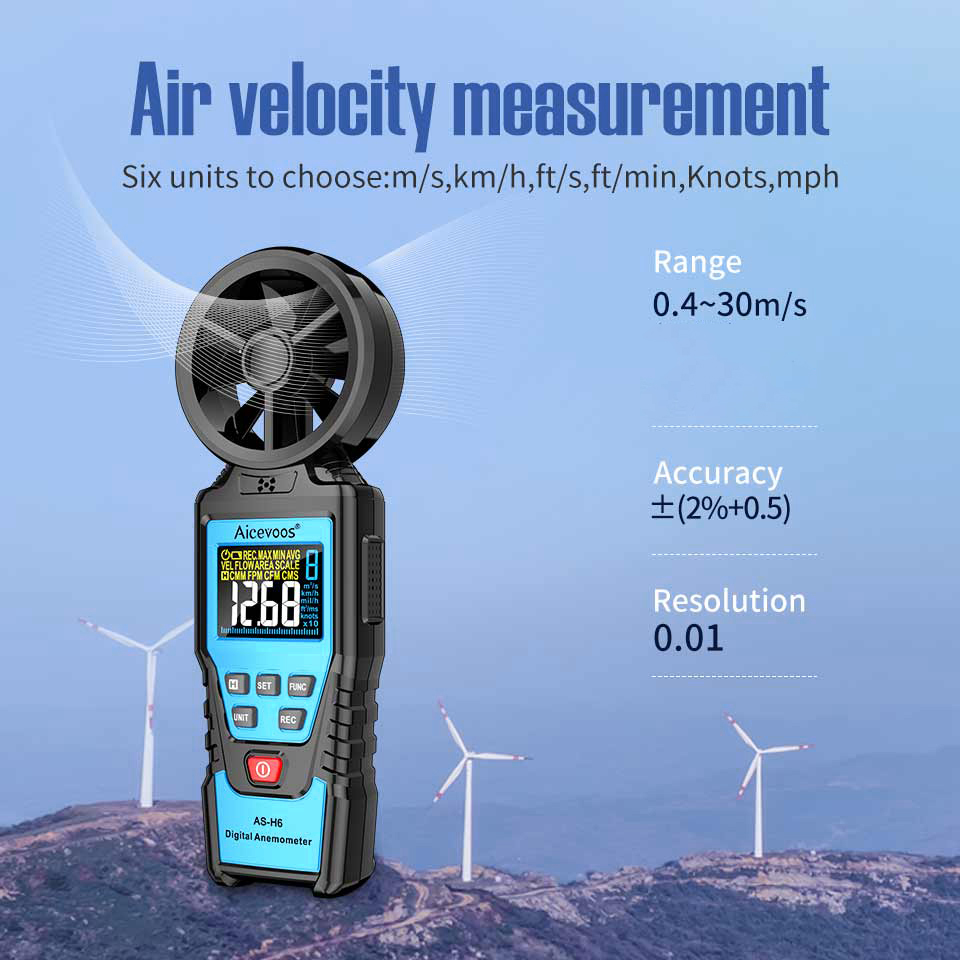 Anemómetro Digital Aicevoos, medidor de velocidad del viento portátil, medición de temperatura y humedad de energía eólica, probador de volumen de aire