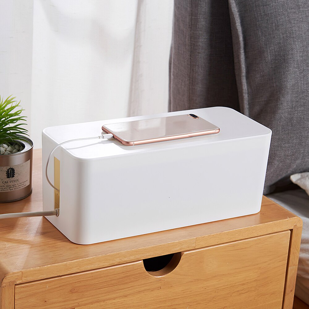 Large White Cable Organizer Box Cover Hollow Heat Dissipation Socket Power Cord Storage Box Cable Organizer