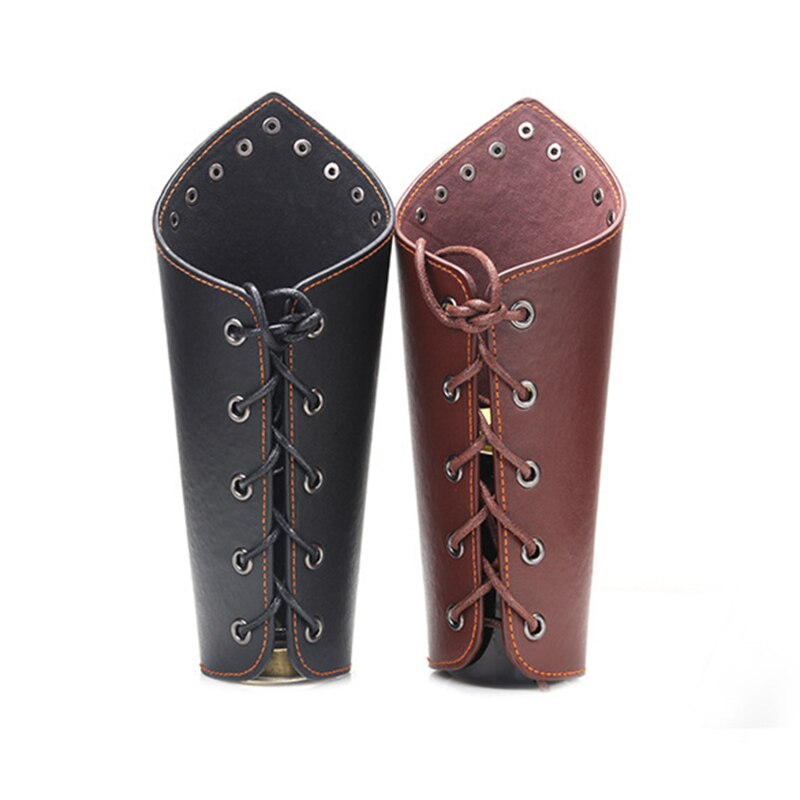 Medieval Cosplay PU Leather Armor Arm Warmer Lace-Up Men Viking Pirate Knight Gauntlet Wristband Bracer Steampunk Accessory