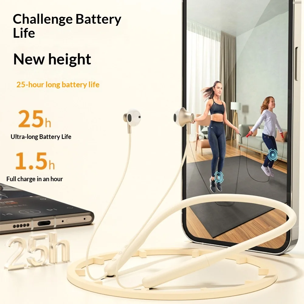 Neck-hung Bluetooth Headphones Wireless Earphones High Sound Noise Cancellation Ultra-Long Battery Life Sports Running E