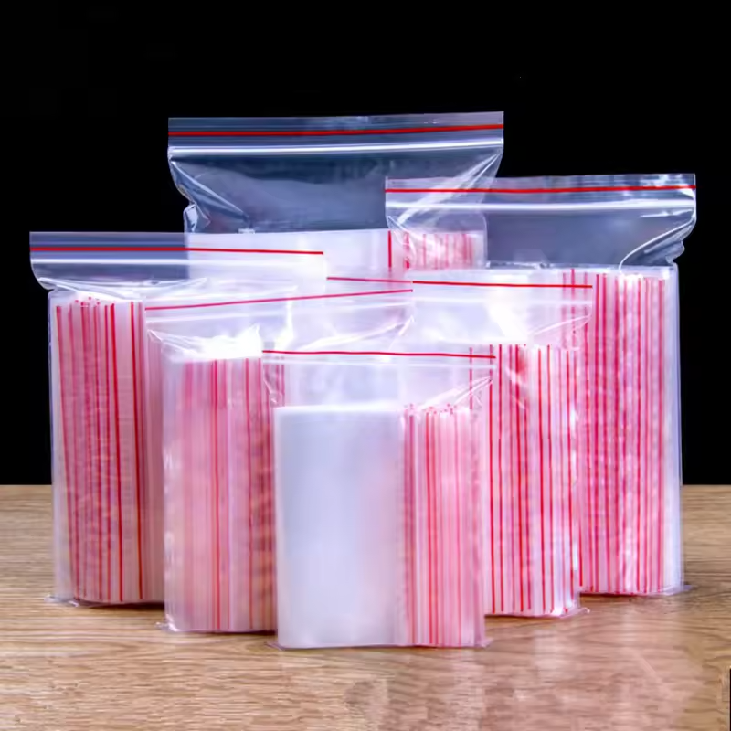 Små plastpåsar med dragkedja, återförslutningsbara genomskinliga påsar, vakuumpåsar för matförvaring, genomskinliga påsar, dragkedja i plast, 100- pack