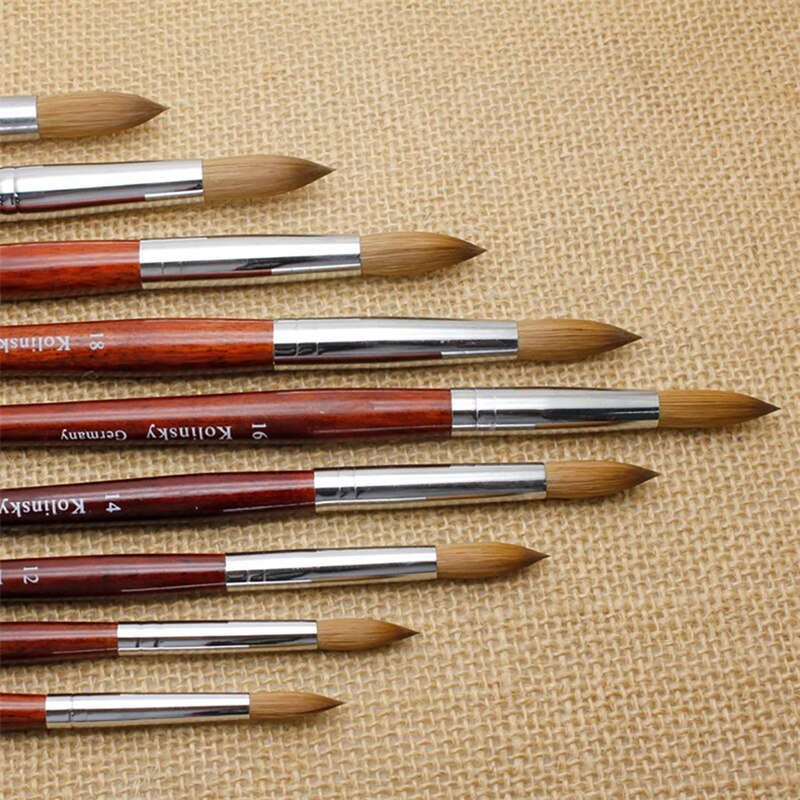 Kolinsky Round Sharp Nail Tool Wood Handle Size 8/10/12/14/16/18/20/22/24 Painting Nail Acrylic Brush