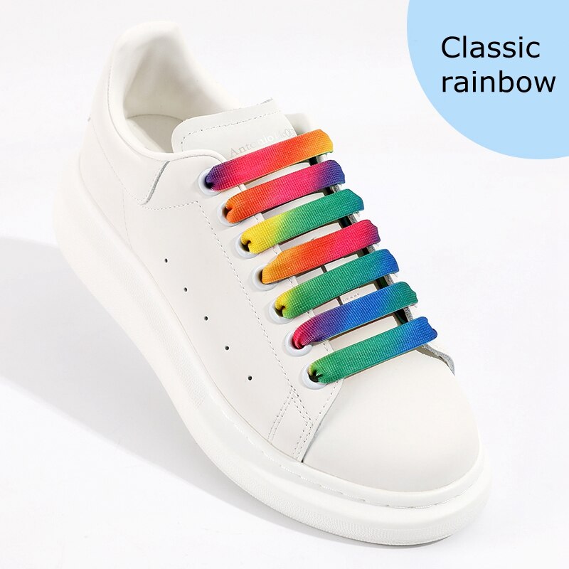 1 para tęczowe sznurowadła MCQ klasyczne codzienne białe buty płaskie sznurowadła precyzyjne tkactwo Unisex Gradient Shoelace: Classic rainbow / 100 cm