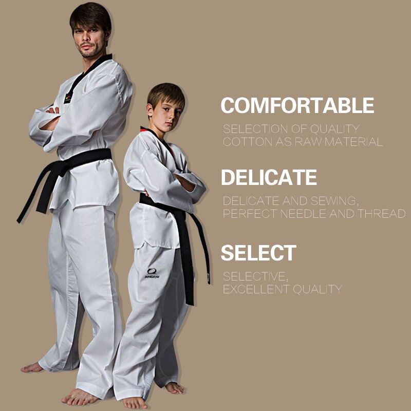 Taekwondo Dobok Protector Uniform Stripe Clothes Long-Sleeve Karate Suit WTF Dedicated Child and Adult
