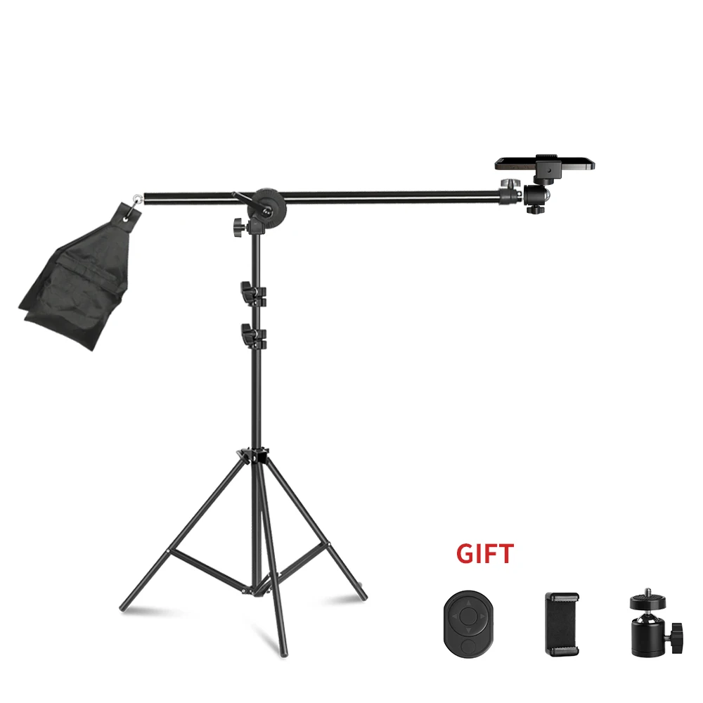 Photo Studio Adjustable Cantilever Stand Cross Arm With Sand Bag Pivot Clamp Use For Light Stand Accessories Extension Rod 135CM: silver