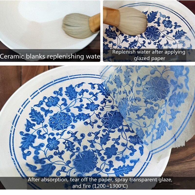 Keramik Kunst Tonne Keramik Unterglasur Farbige Transfer Blume Papier Jingdezhen Blau und Weiß Porzellan Abziehbilder Aufkleber 47*35cm