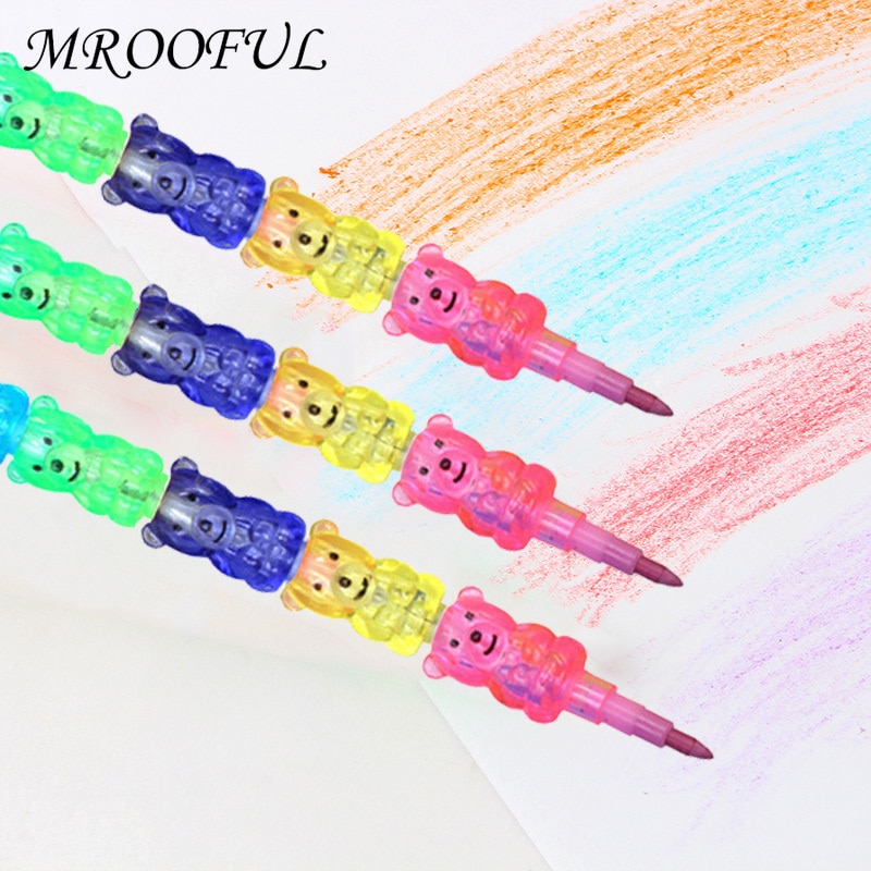 3 Pcs/lot 5 Colors Crayons Kawaii Cartoon Bear Graffiti Drawing Pastel Pen for Kids School Office Stationery Art Supplies
