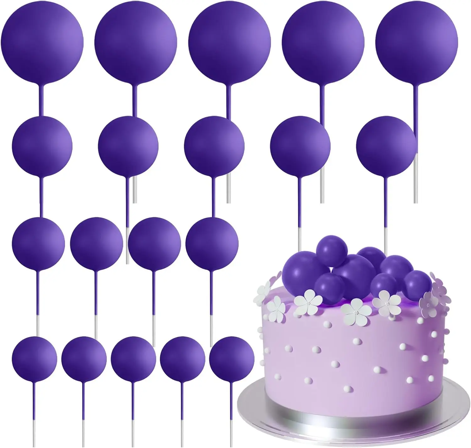 Décorations de décoration de gâteau mini ballon 20 pièces avec pics de boules d'or-décor de gâteau festif pour les célébrations: Fluorescence Jaune