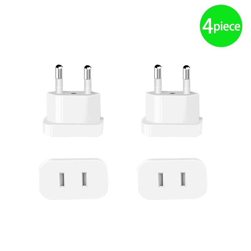 【Upgraded】US To EU Plug CN To Europe Travel Wall AC Power Charger Outlet Adapter Converter 2 Round Socket Input Pin: 4 piece White