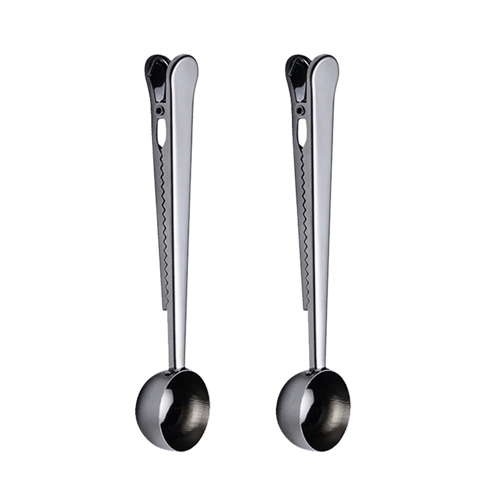 Cuchara de café de acero inoxidable multifunción, Clip de sellado de cocina, cuchara dos en uno, cuchara medidora de café y té, 1 taza: Gris claro