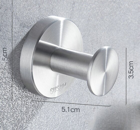 304 Brushed Stainless Steel Single Robe Hook Wall Mounted Towel Hook Clothes Hook Bathroom Hardware
