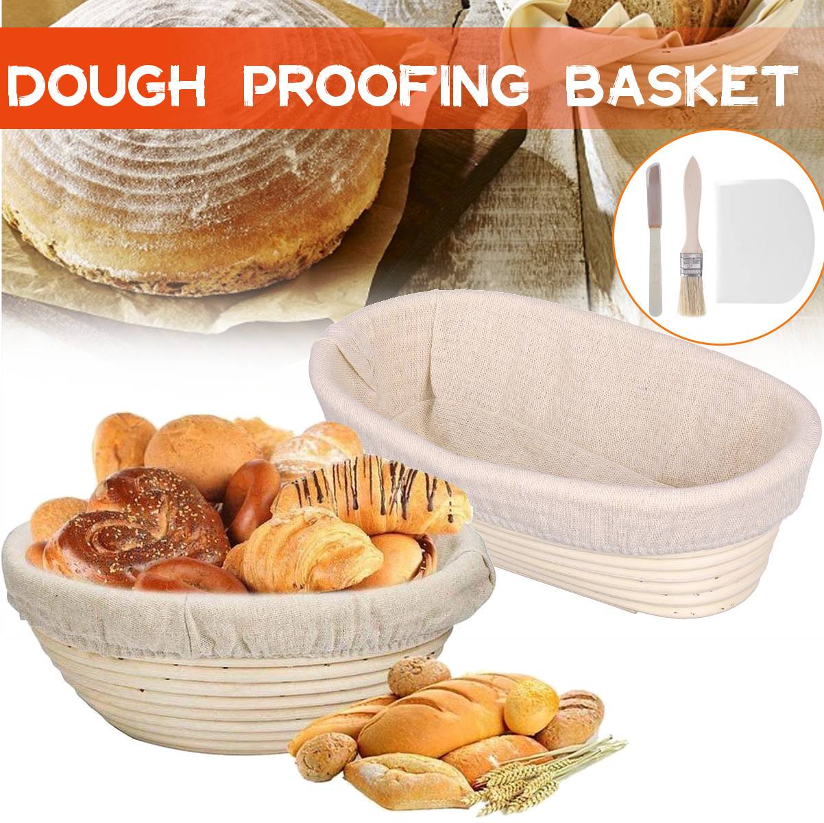 5Pcs/Set Hand-made Oval Rattan Bread Basket Rose Fermentation Basket Baking Tools Kitchen Food Storage Rack