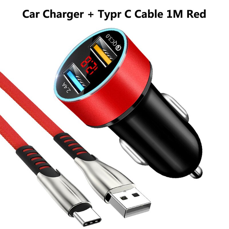 Auto Ladegerät Typ-C Telefon Schnelle Ladegerät Kabel Für Samsung S20 FE Xiaomi X3 NFC Redmi Hinweis 9 9A 9C Schnelle Lade QC 3,0 Auto Ladegerät: Charger Cable Red