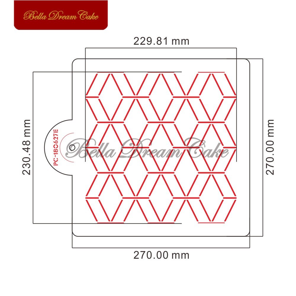 Plantilla de plástico para Tartas con patrón de rombos geométricos, plantilla de encaje para pasteles, molde de dibujo DIY, herramienta de decoración de pasteles, utensilios para hornear: PC-180627E-270x270mm