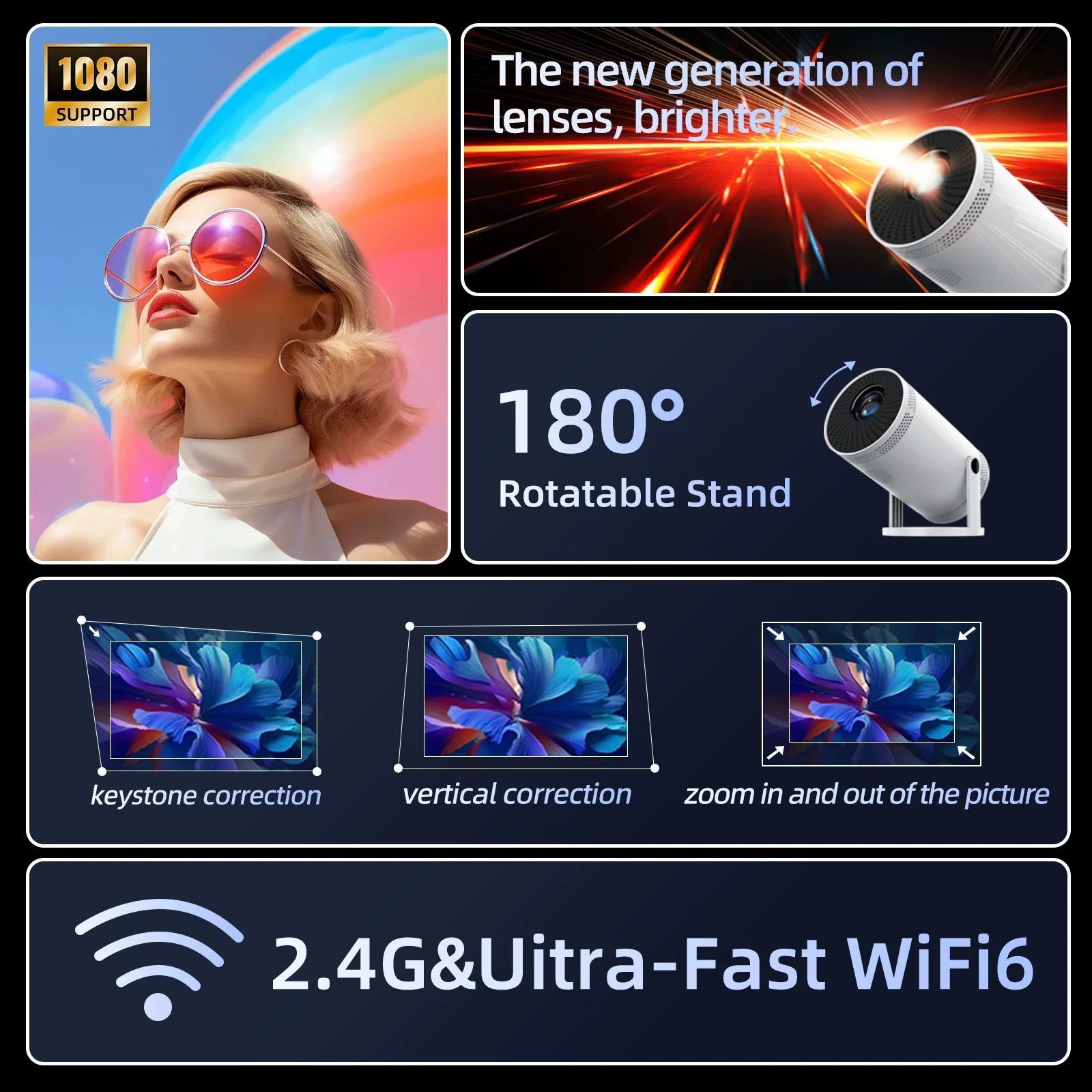 KaiAqua 4K Wifi6 Projector HDMI 260 ANSI Dual WIFI Allwinner H713 BT5.0 1280*720P Home Cinema Outdoor portable FY300 Pro