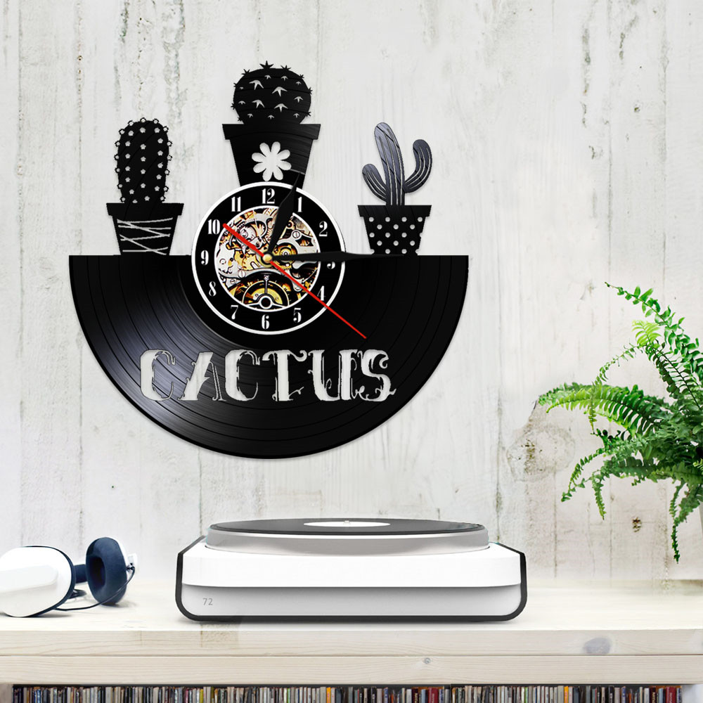 Kunst kaktus vintage vinyl plate veggklokke natur plante saftig veggkunst dekorativ klokke kaktus rom veggdekor klokke
