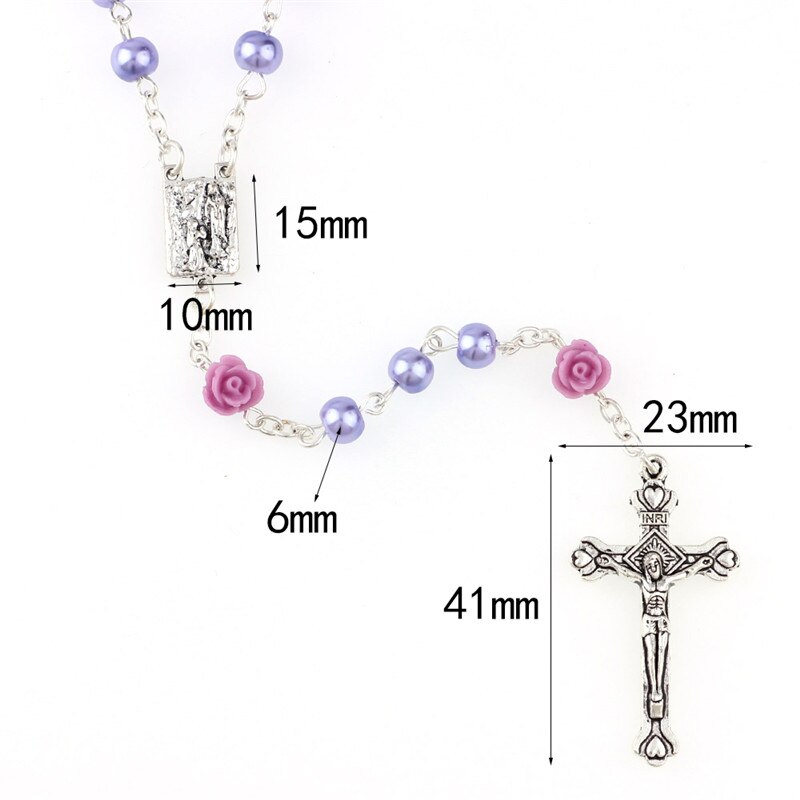 6 stili 6mm croce rosario collana imitazione perla fiore rosa vergine maria ciondolo gioielli religiosi cattolici regalo per le signore