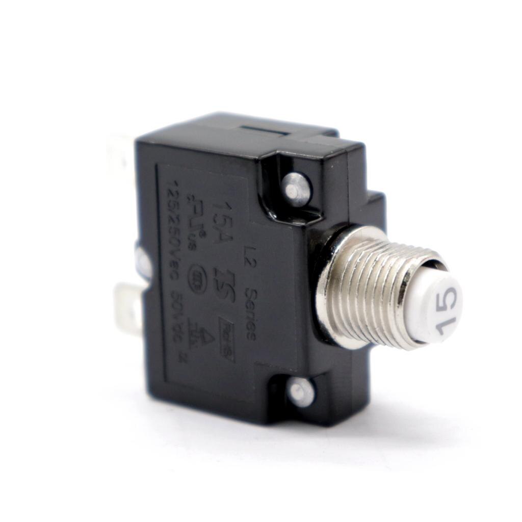 Disjoncteur à bouton poussoir 50V DC | 2 pièces 15/20A AC 125/250V, montage en trou rond 3/8 pouces (10mm), capuches de boutons transparents