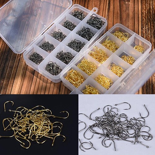 500 Pcs 10 Sizes Assorted Sharpened Carbon Steel Fishing Hooks with Tackle Box Fly Fishing Jip Barbed Carp Hooks Sea Tackle