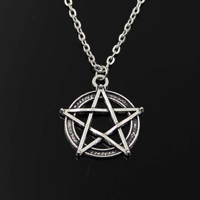 Einfache Klassische Stern Pentagramm Antike Silber Farbe Anhänger Mädchen Kurze Lange Kette Halsketten Schmuck Für Frauen: cross chain / 80cm