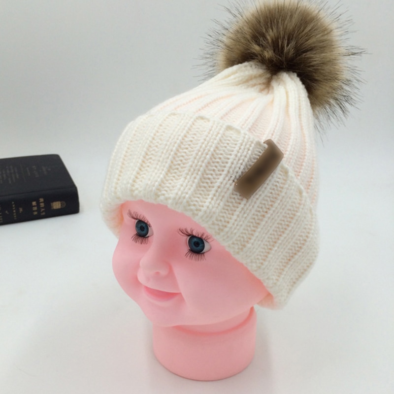 Ouder/kind dames mutsen warme winter pompom bont gebreide mutsen dames baby meisjes jongen bont pompom muts ski sneeuwmuts