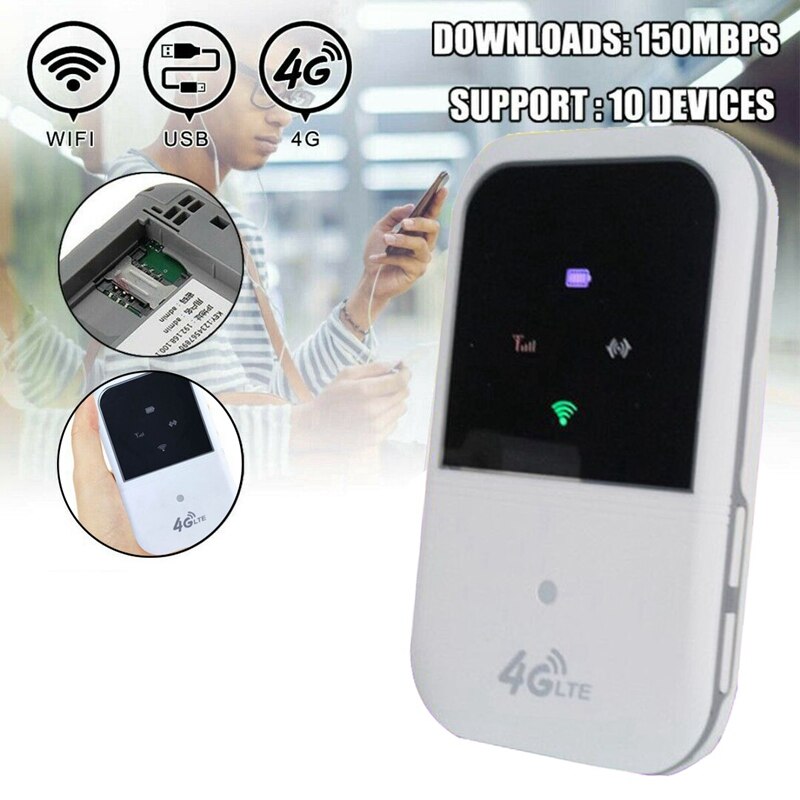 Portable 4G LTE Wifi Router Hotspot 150Mbps Unlocked Mobile Modem Supports 10 Users for Car Home Travel B1 B3