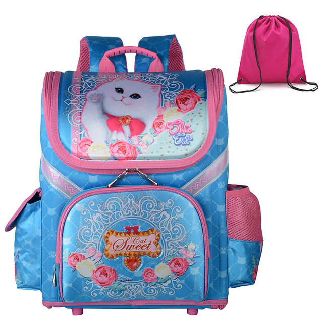 Cartoon1-5 Grade School Bags Backpack For Girls Boys Football Children Orthopedic EVA Backpack Mochila Infantil: New cat