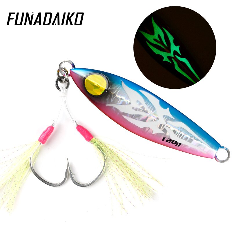 Funadaiko isca keinotekoinen lumo jigi jiggaus uistin kalastusjigi 120g 150g 200g 300g uistin hidas jigi koukuilla kalastusvälineet: Sininen vaaleanpunainen / 150g
