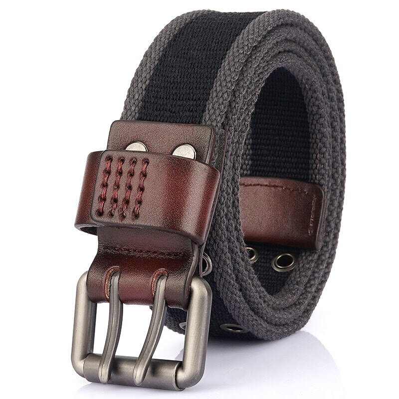 Medyla Canvas Riem Dubbele Pin Gesp Dubbele Gat Mode Toevallige Riem Voor Mannen En Vrouwen Student Riem MN2021A: Black stripe