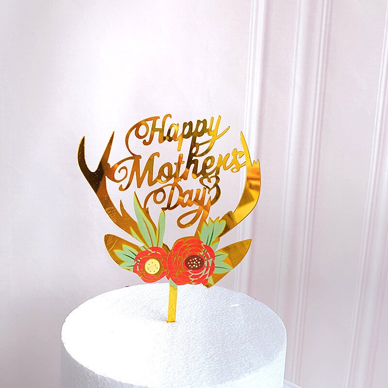 Farvede blomster tillykke med fødselsdagskage topper gylden akryl fødselsdagsfest dessert dekoration til baby shower bagning forsyninger: Glædelig mors dag