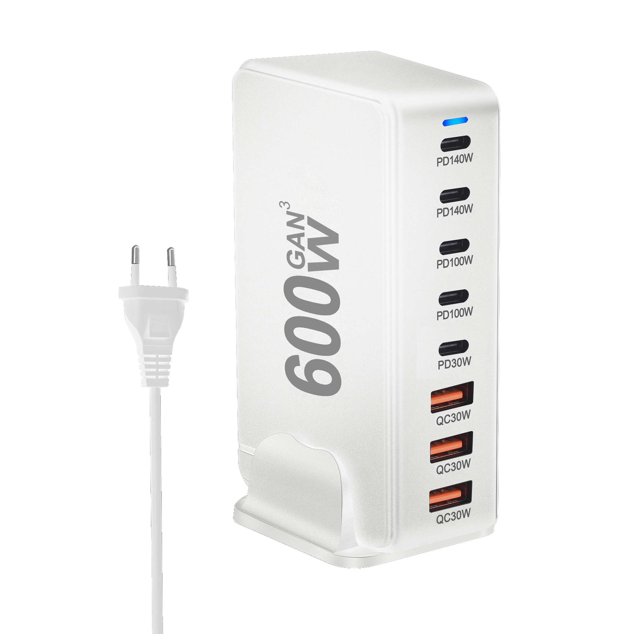 600W GaN Fast Charge 3.0 USB-C Charger 8-Port 5C3A PD Portable for Tablets: IL