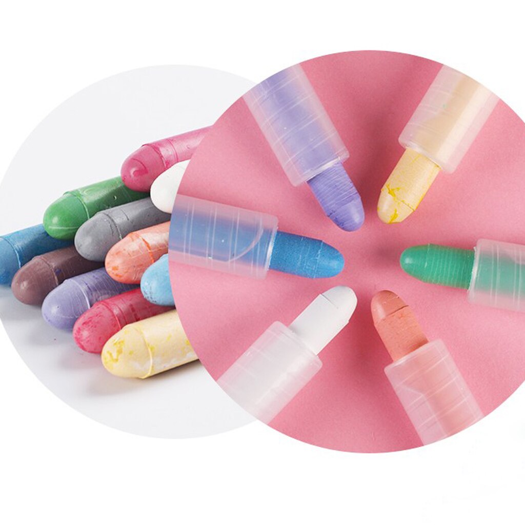 12Pcs Multicolor Water-Soluble Dust-Free Kids' Drawing Graffiti Chalk Sticks