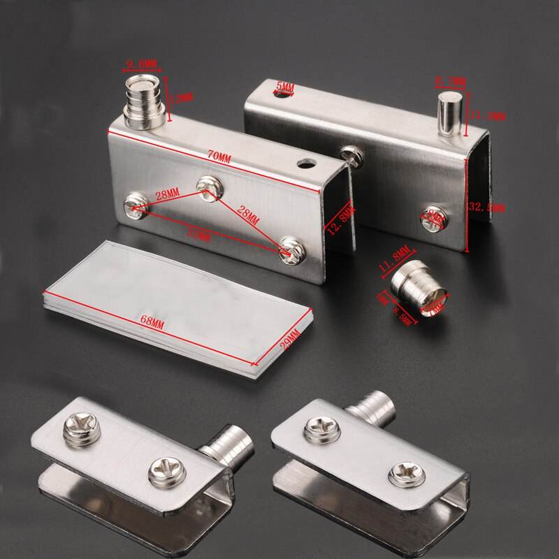 Myhomera 4 Piece Glass Pivot Hinge Rotation Axis Stainless Steel Wine Cabinet Door Rotating Hinges Clamp Clip Shaft Hidden Hinge