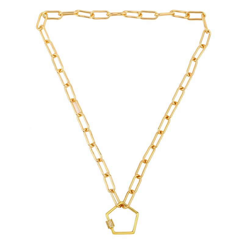 Flola Gouden Ketting Pentagram Ketting Voor Vrouwen Crystal Zirconia Geometrische Hanger Kettingen Sluiting Carabiner Lock Sieraden Nker33