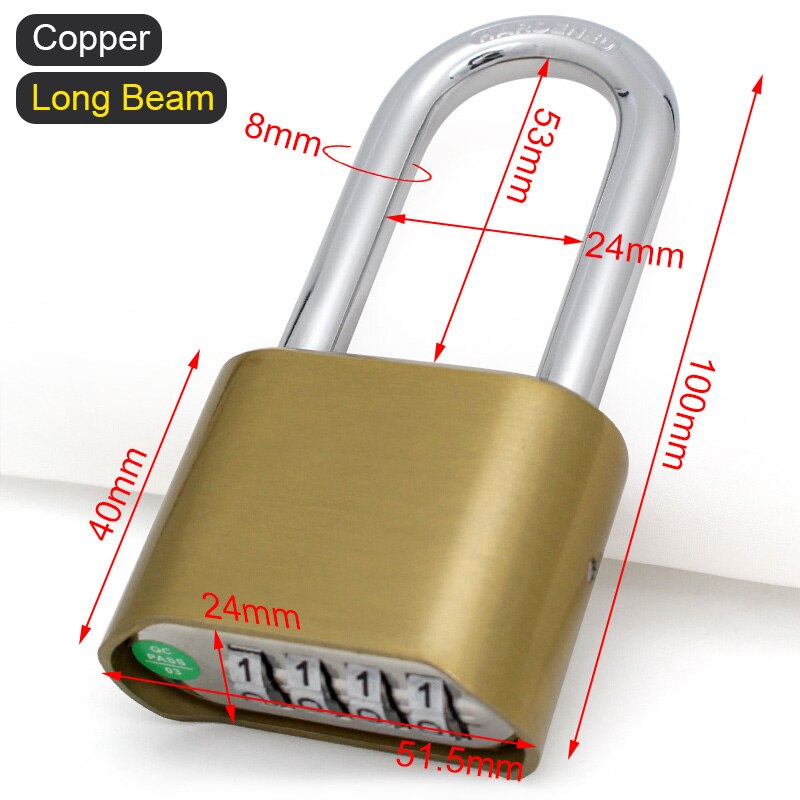 Strong Combination Lock Outdoor Waterproof for Gate Fence Gym Sports Locker Password Number Cabinet Door Padlocks: Copper Long Beam