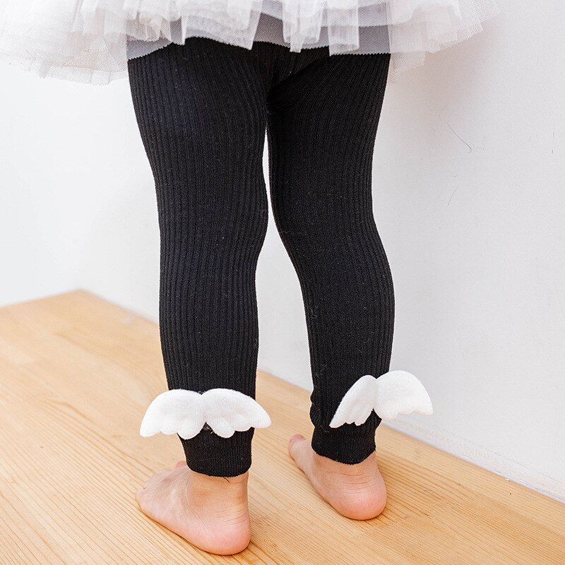 Cartoon Vleugels Baby Panty Effen Kleur Gebreide Winter Warm Kids Meisje Panty Zachte Katoenen Elastische Kinderen Zuigeling Panty 6-24M: black / S 6-12M