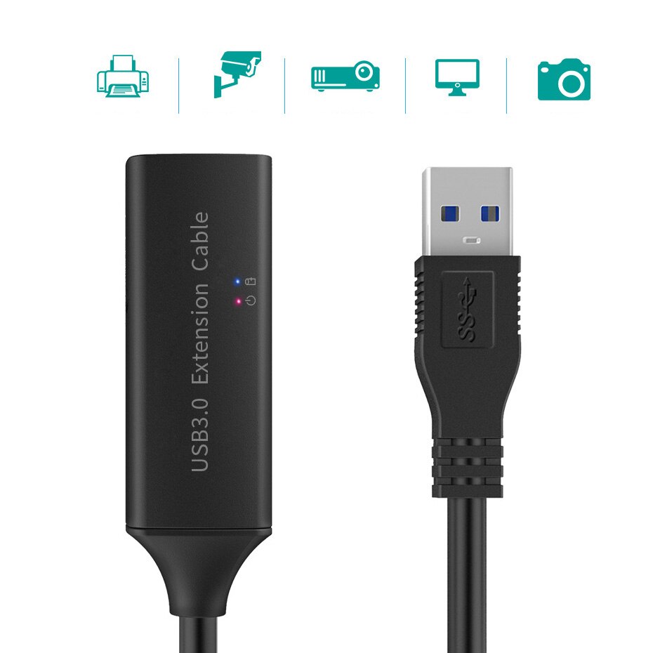 Aktiv usb 3.0 forlengerkabel forlenger 5m 10m med forsterker booster strømforsyningsledning type a hann til hunn for pc laptop