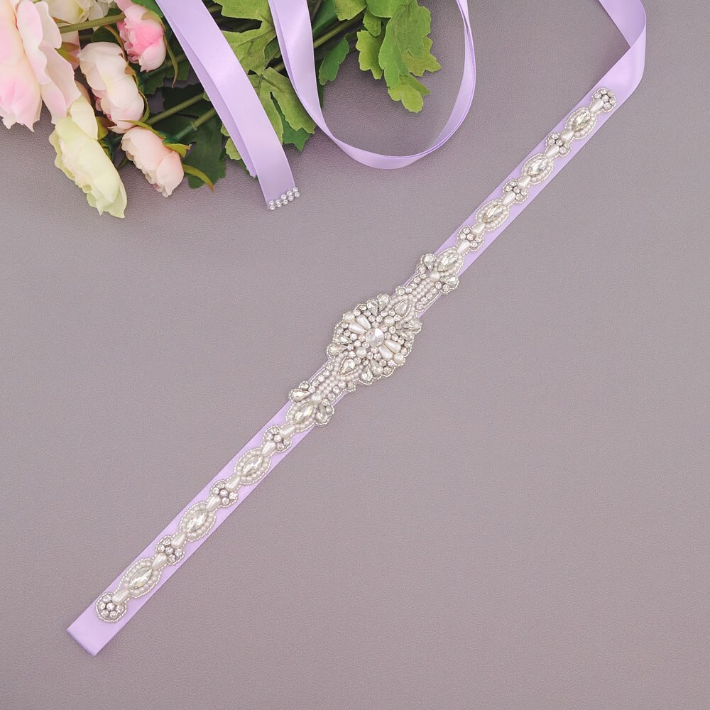 Ceintuur voor trouwjurk riemen voor bruidsjurk dunne taille riem zilveren riem trouwjurk ceintuur bruidsgordels: Lavendel