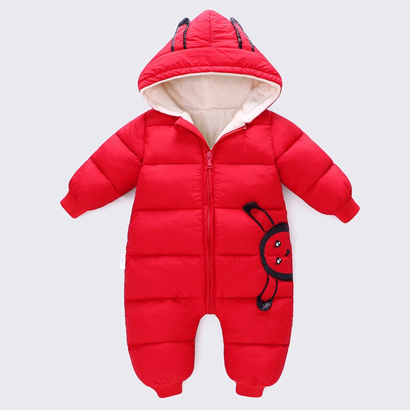 Kids Warm Overalls Winter Plus Velvet Coat Newborn Baby Wear Snowsuit Boys Girls Warm Romper Down Cotton Clothes Bodysuit: Red / 9M