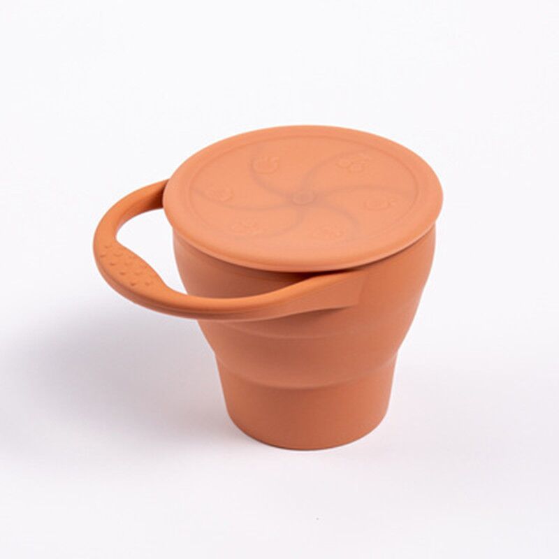 Effen Kleuren Baby Snack Cup Peuter Draagbare Voedsel Opbergdoos Bpa Gratis Siliconen Snacks Container Met Deksel: Orange