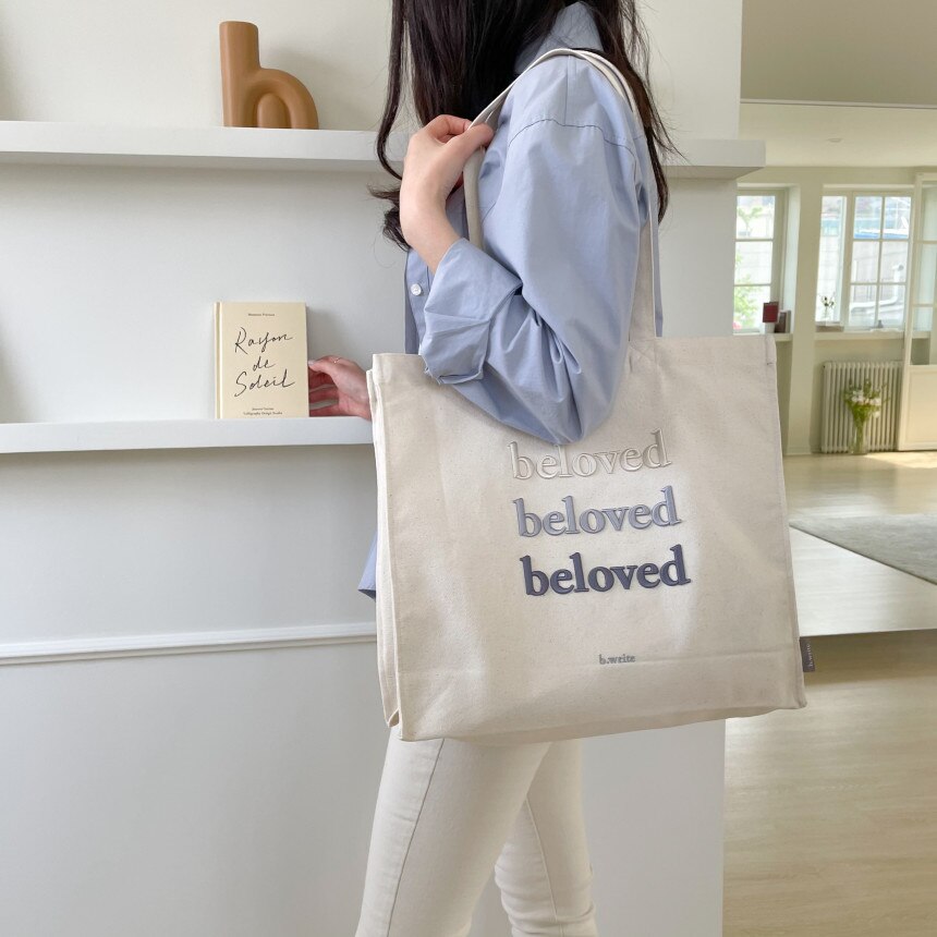 Purdored 1 Pc Vrouwen Gradient Tekst Draagtas Canvas Casual Schoudertas Herbruikbare Boodschappentas Vrouwelijke Student Schooltas: gradient blue