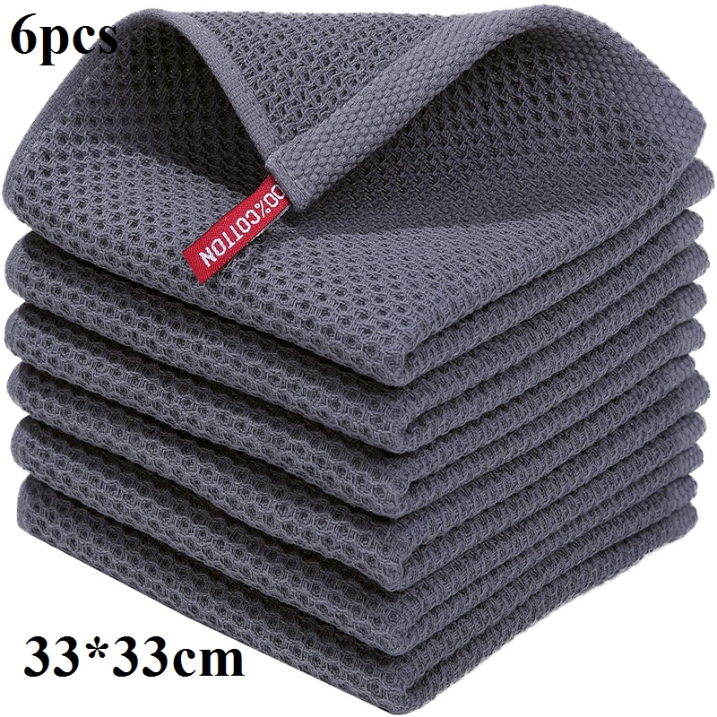 Homaxy 4/6Pcs Cotton Kitchen Towels Ultra Soft Dishcloth Magic Cleaning Cloth Absorbent Cleaning Towel Thickened Wipe Wash Towel: Red