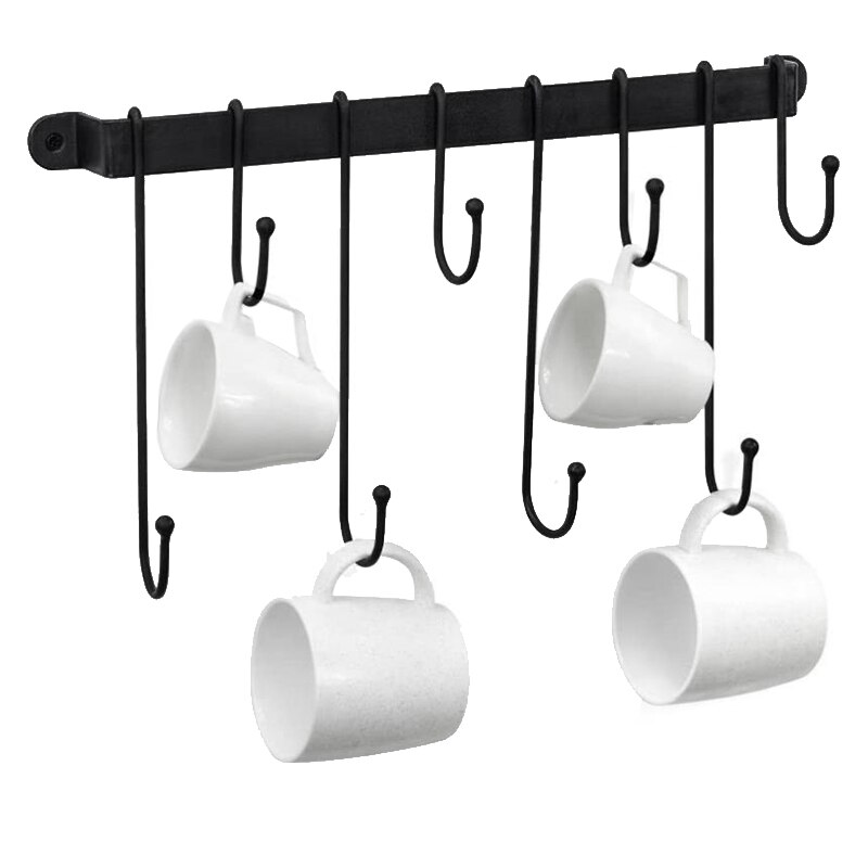 FashionCoffee Mug Rack,Wall Mounted Coffee Cup Holder with Flexible Hooks,for Mugs,Teacups,Kitchen Utensils(16 Inch/Black)