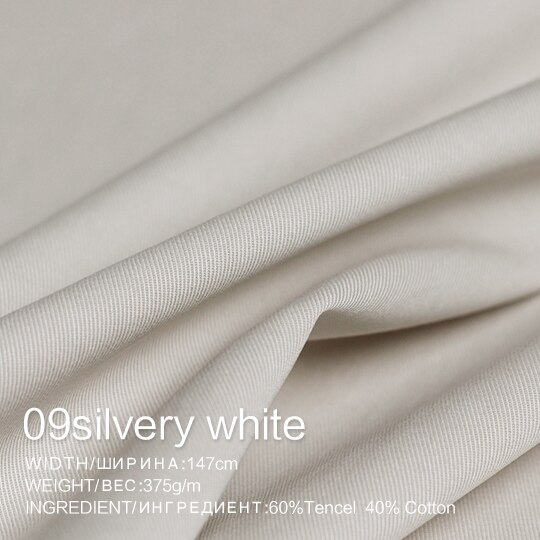The Cloth 375g/m weight Soft Twill Tencel Cotton Fabrics Materials Autumn Women Windcoat Pants Sewing Cloth: 09silvery white / 0.5m